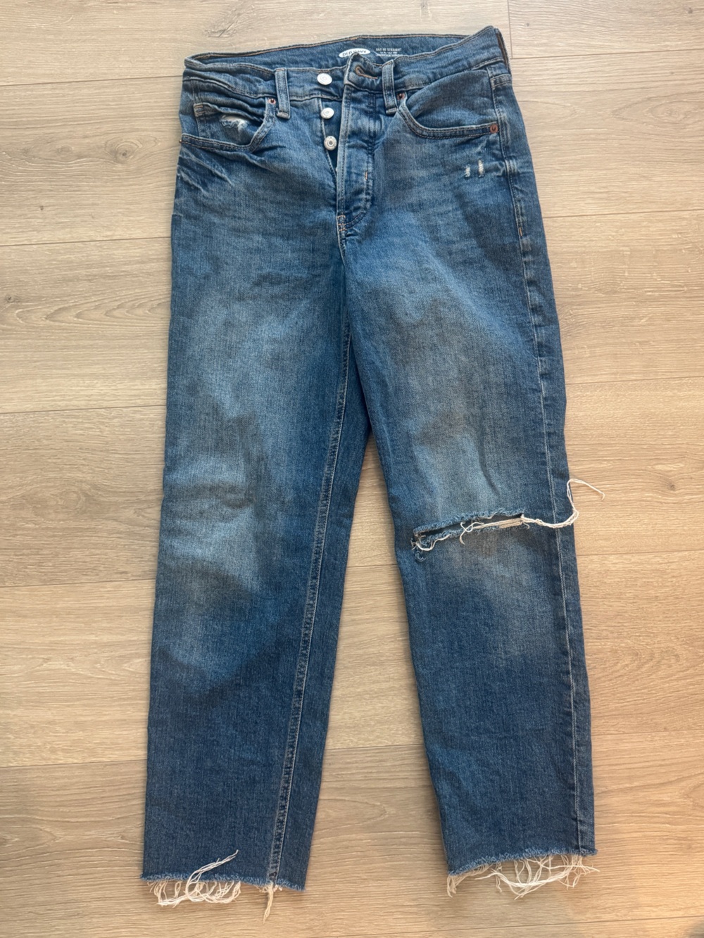Old Navy Slim Straight‎ Dark Blue Jeans with Knee Rip